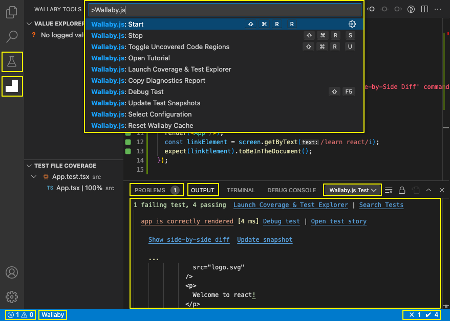 Right-click a test and click debug causes the indicator to spin